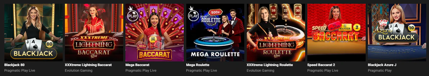 Catálogo de juegos de casino y experiencias con crupier en directo en GGBET
